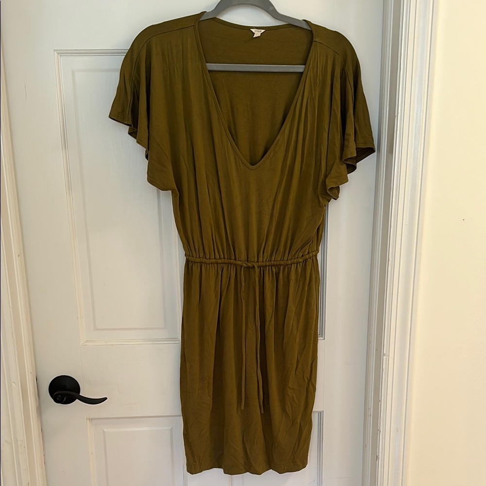 J. Crew Olive Green V-Neck Knee-Length Sundress